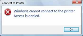 доступ запрещен, невозможно подключить компьютерный принтер Vista