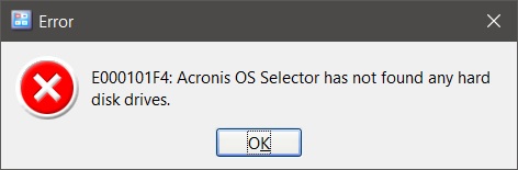 acronis not found any harddisk drives