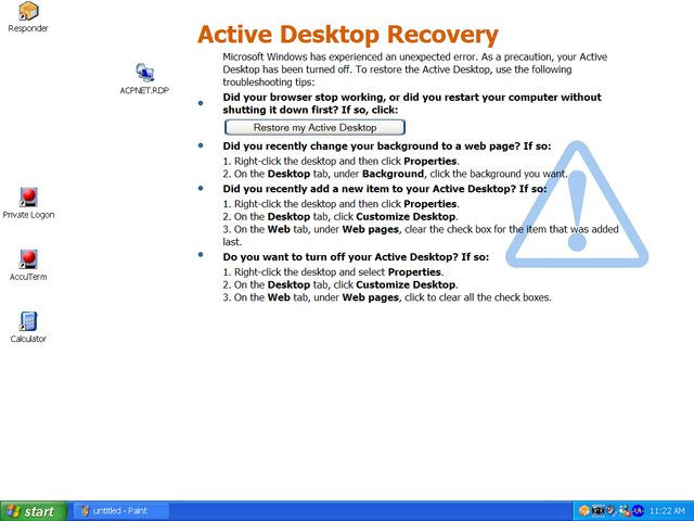 active desktop error on xp