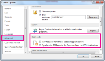 добавить RSS-каналы в Outlook 2011
