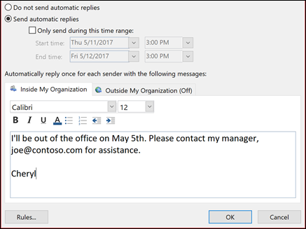 respuesta automática en Outlook