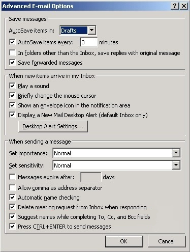 autocompletar contactos en Outlook 2003