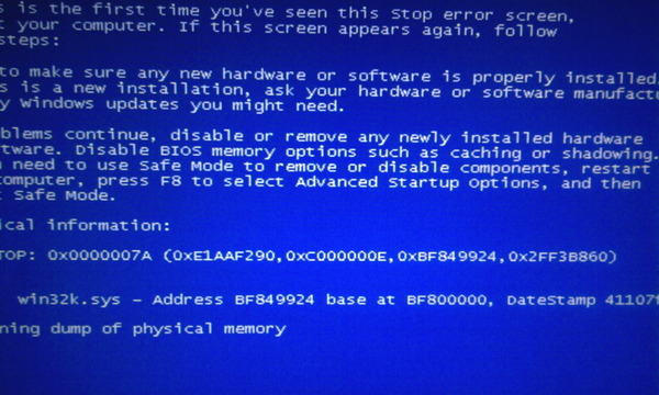 beginning dump of physical memory blue screen windows xp