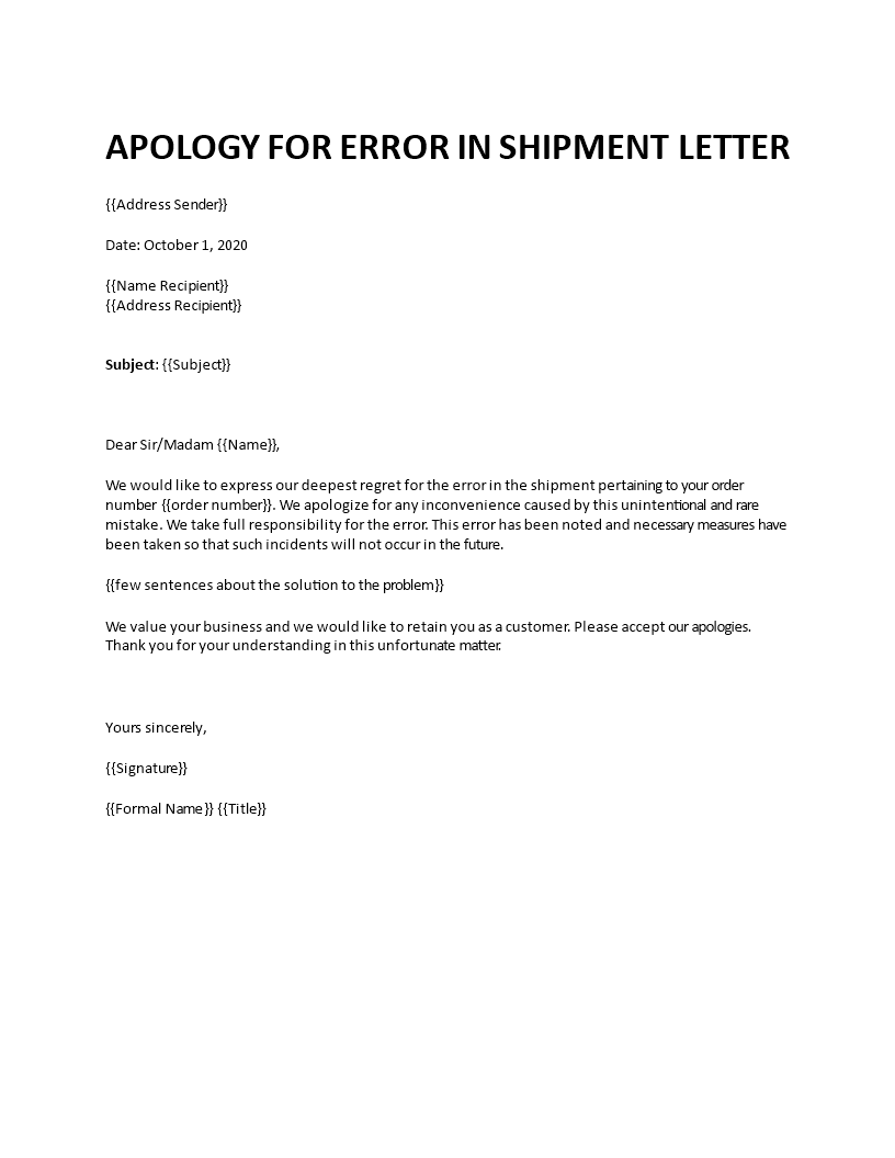business letter acknowledging error