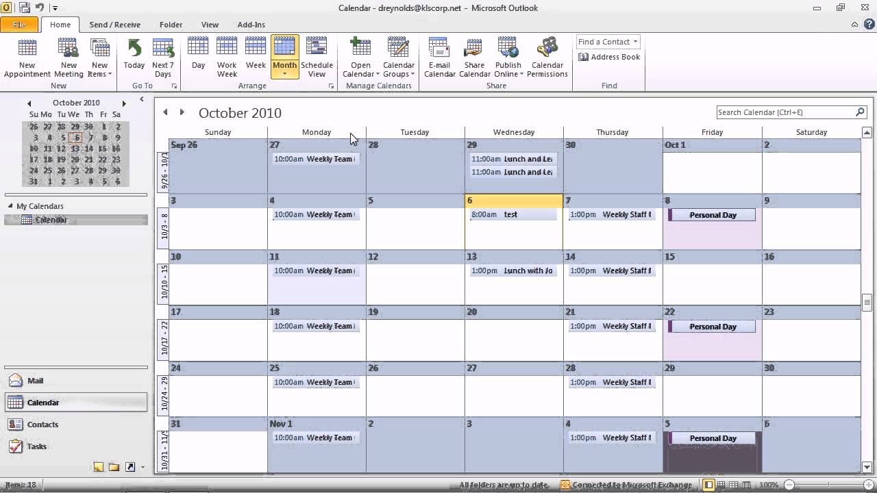 opções de visualização de calendário no atitude 2010