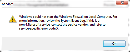can not start windows firewall