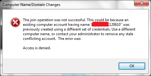 cannot join computer to domain access denied