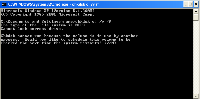chkdsk read only error xp