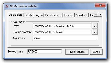 creating a user defined service in windows 2003