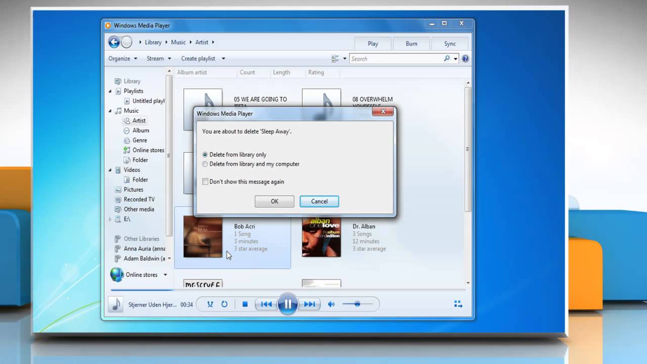 radera låtar i Windows 7