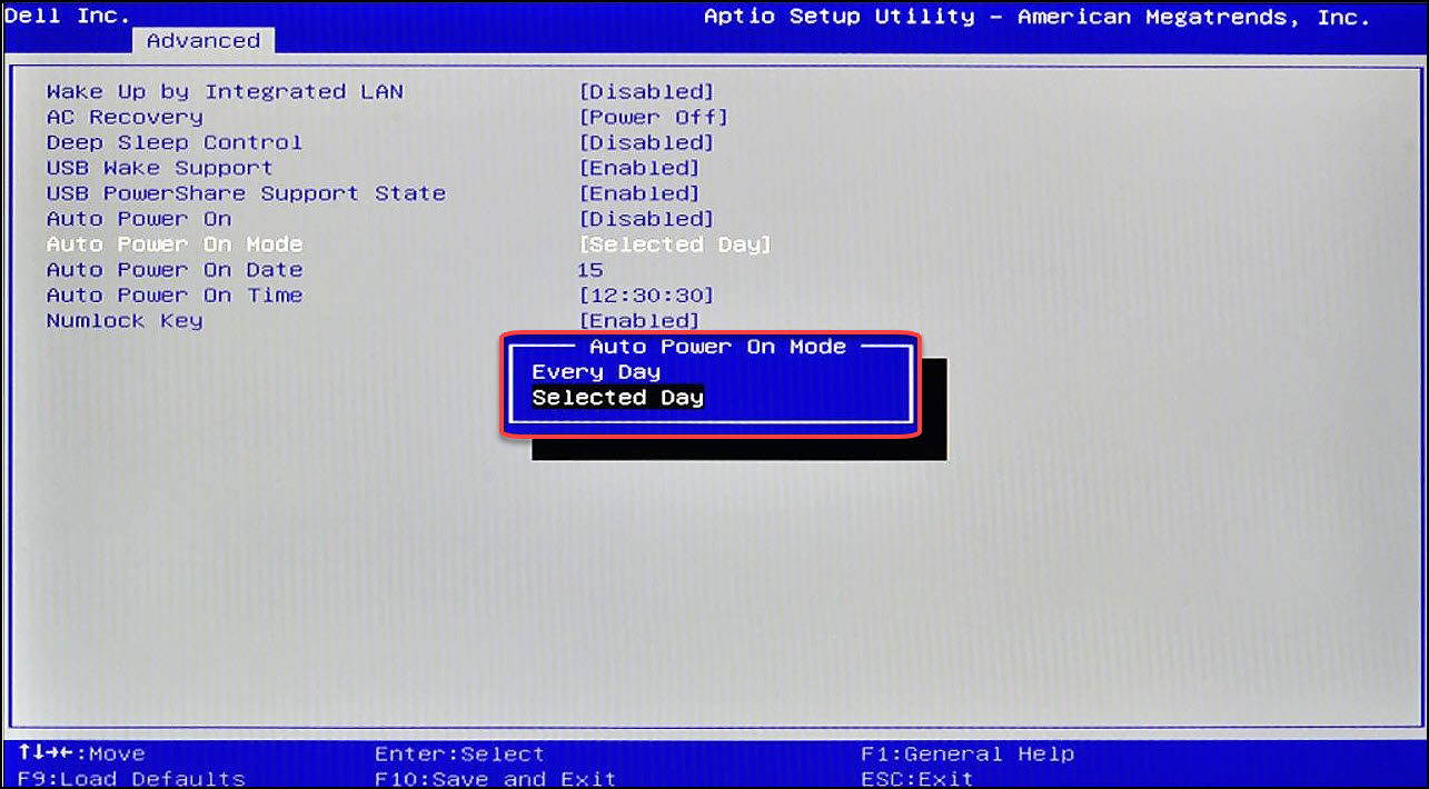 dell bios a. c. power recovery mode