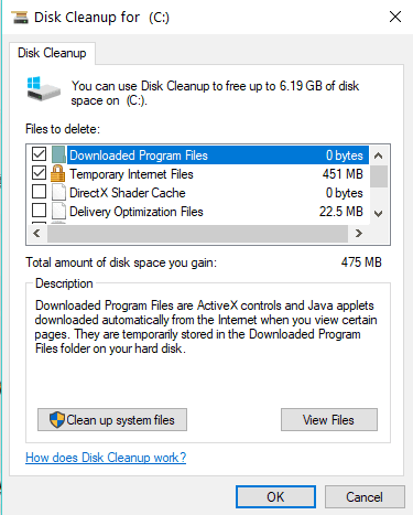 disk cleanup stopped working vista