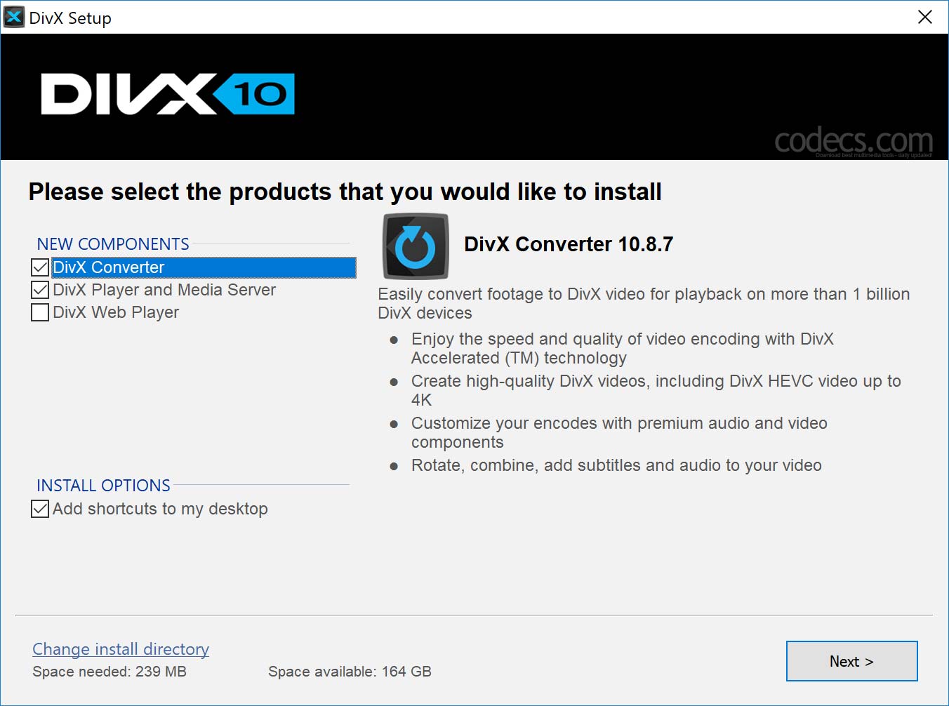 téléchargement Windows codec divx