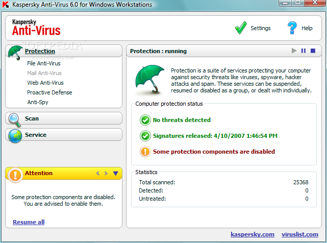 Kaspersky Antivirus 6.0 für Workstations mit Glasfenster herunterladen