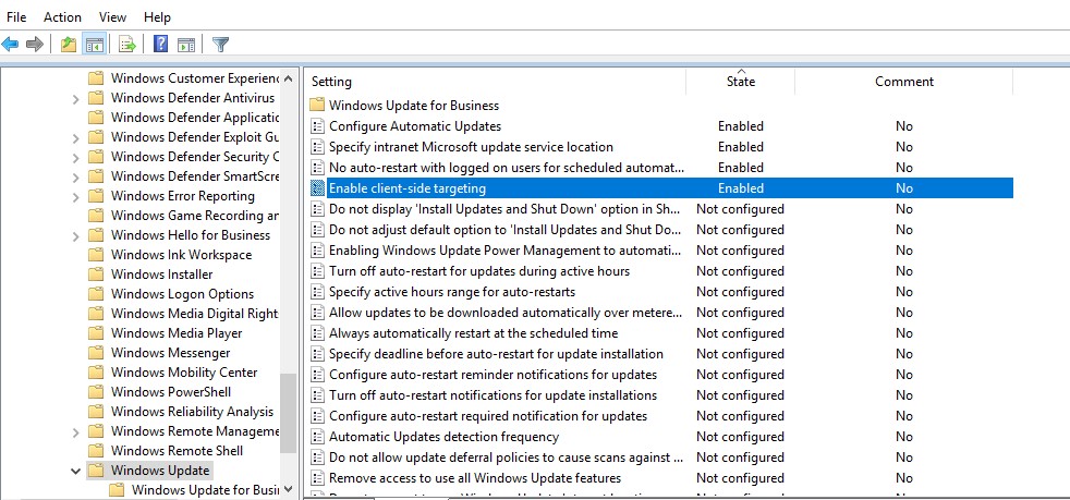 enable windows update via gpo