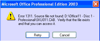 error 1311 office 2003