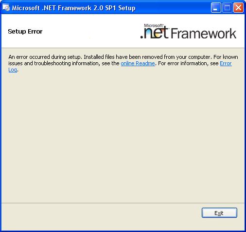 error 1603 .net framework 2.0