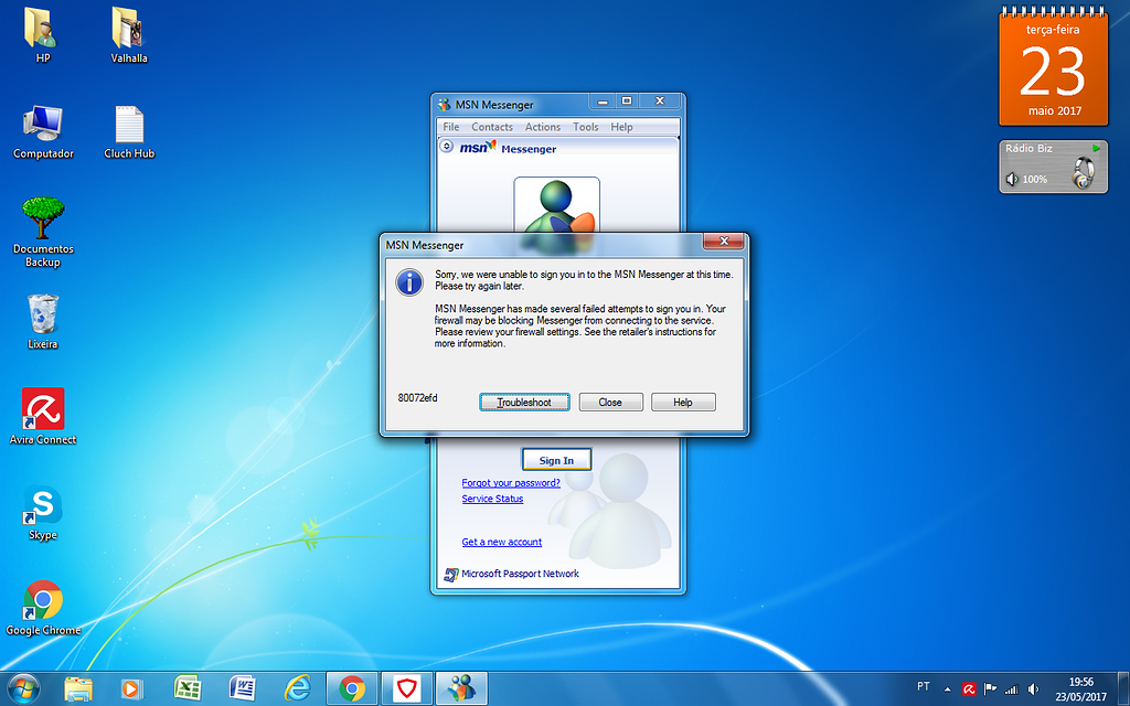 Windows 라이브 메신저의 오류 80072efd