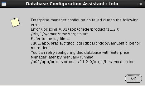 errore durante la de-configurazione di em per il database