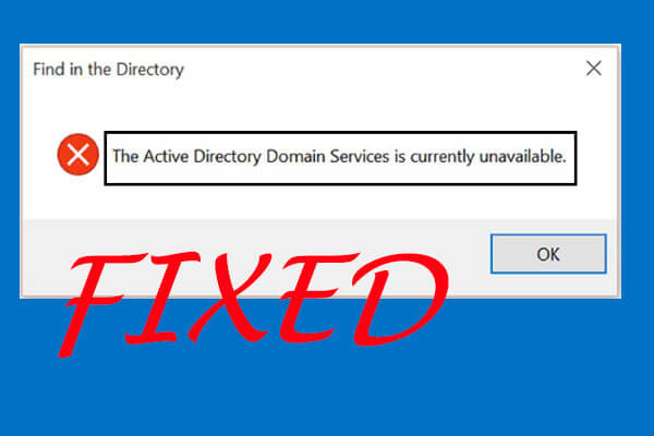 erro significando serviços de domínio do Active Directory indisponíveis