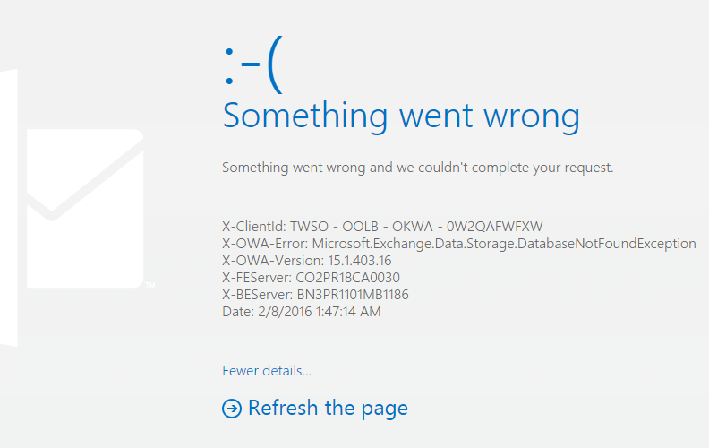 error on page while opening hotmail