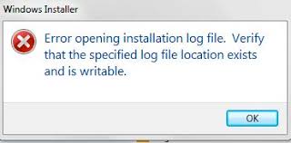 error opening the installation log file vista