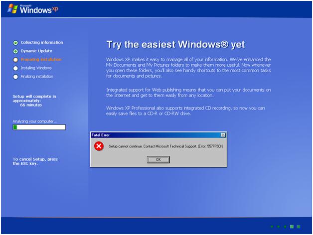 error al reinstalar Windows XP