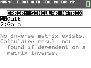 error singular matrix ti nspire