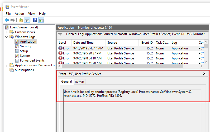 event identificar 1505 user profile service windows 7