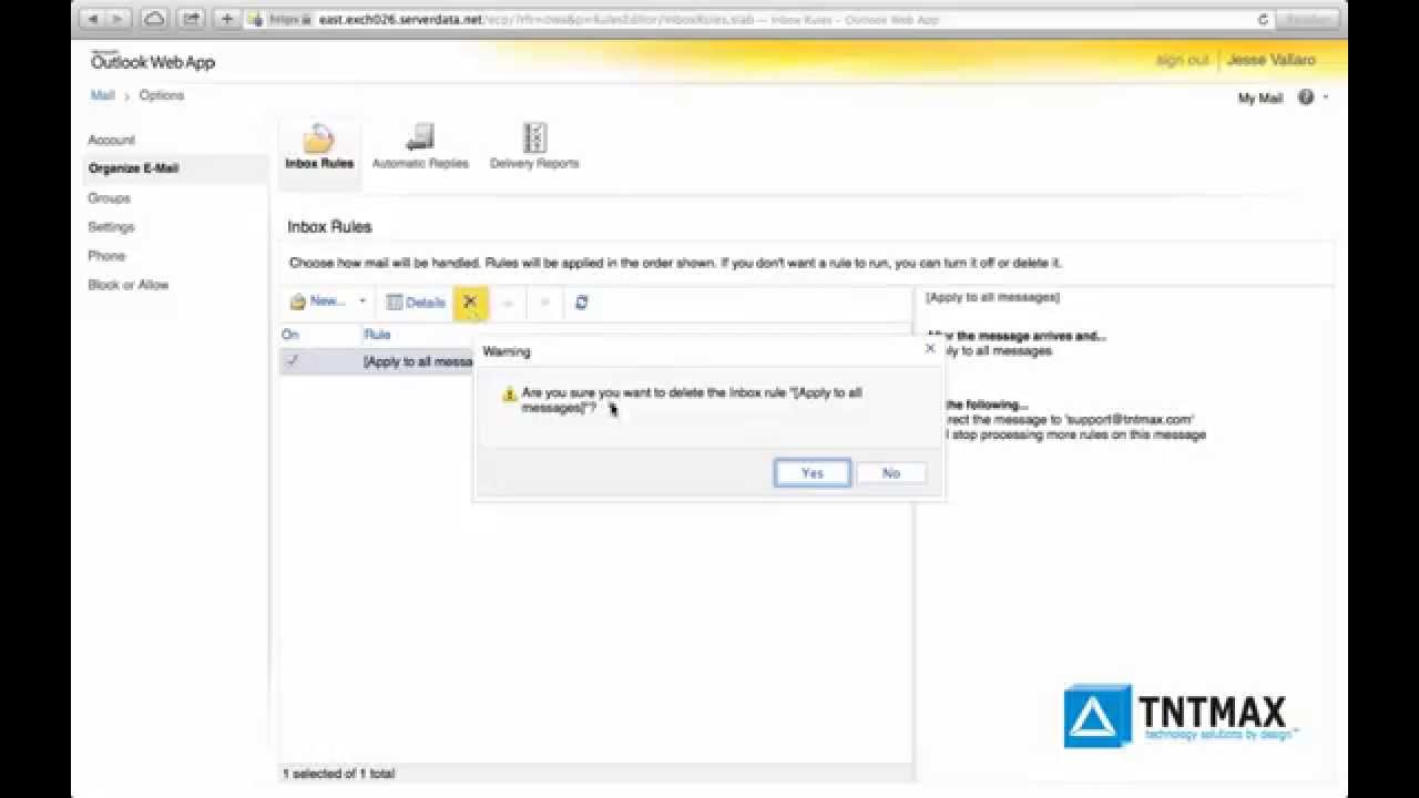 transfert d'e-mails dans Outlook Web Access