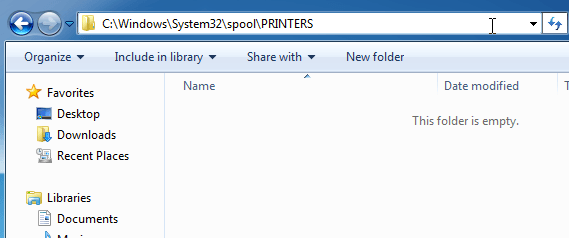 come cancellare la cache di archiviazione dello spooler di stampa di Windows 7