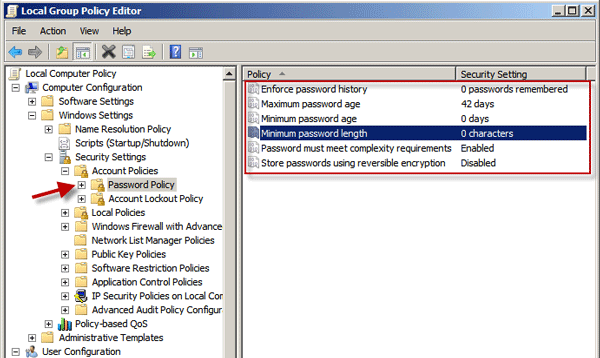 how to configure password policy in windows server 2008 r2