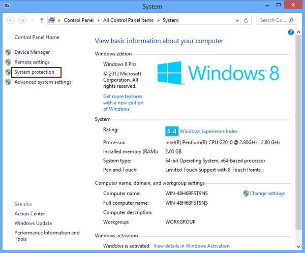 how to create a restore point in windows 8.1