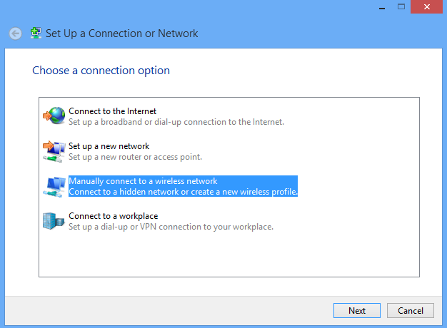 how to create new connection in windows 8