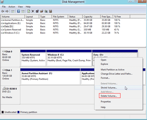 how to delete a partition in windows 8