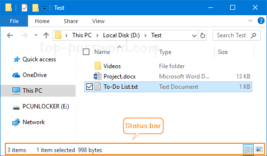 como ativar a barra de status durante o Windows Explorer