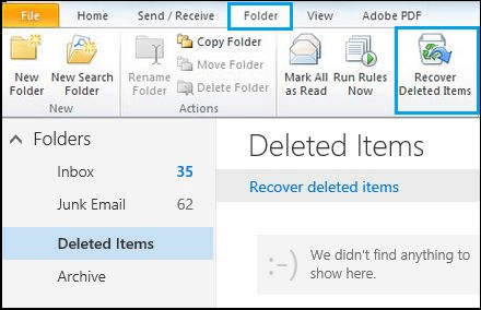 как найти навсегда удаленные электронные письма в Outlook