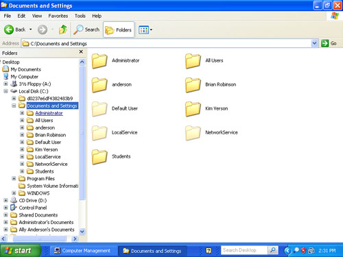 как получить доступ к конфигурации пользователя через Windows XP