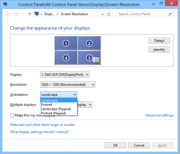 how that will rotate screen display in windows 8