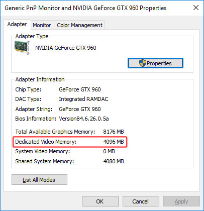 how to see graphics card memory in windows 8