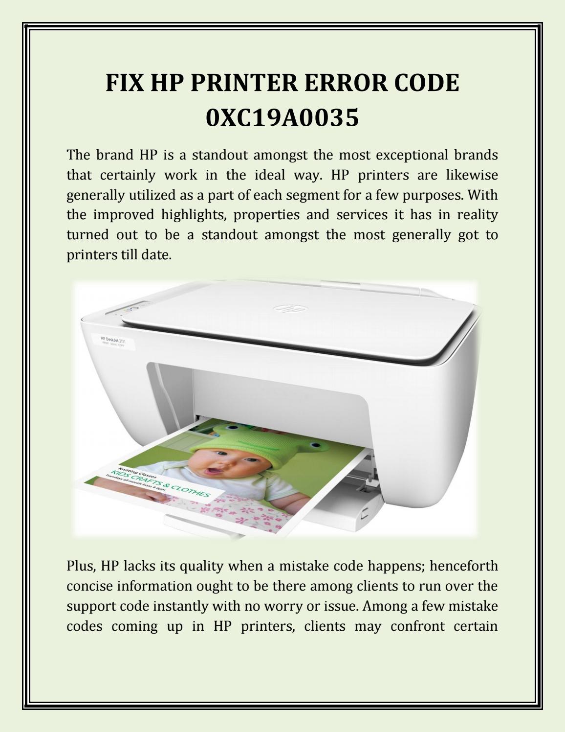 code d'erreur de l'imprimante hp oxc19a0035