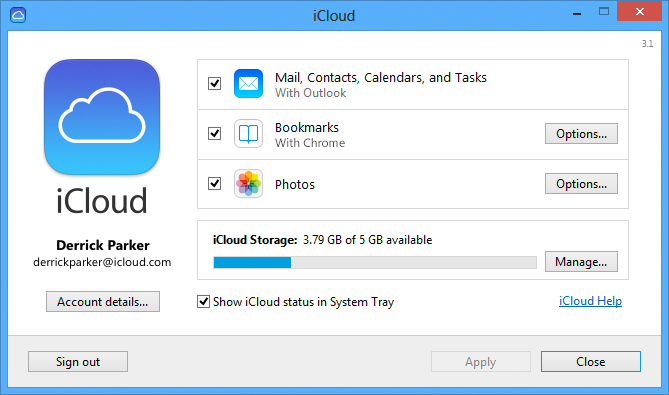 iCloud-Systemsteuerung für Windows Marke 1.1