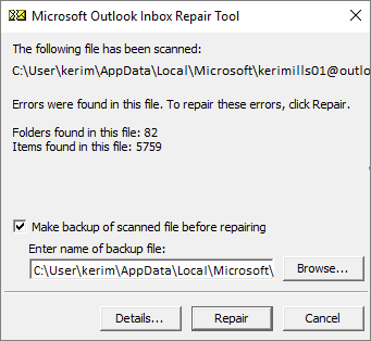 inkorgsreparationsmedel för Microsoft Outlook