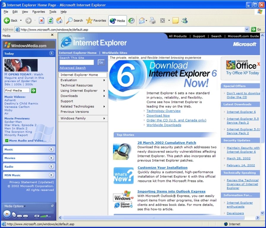 Internet Explorer para Windows Xp versión 5.1 Service Pack 1