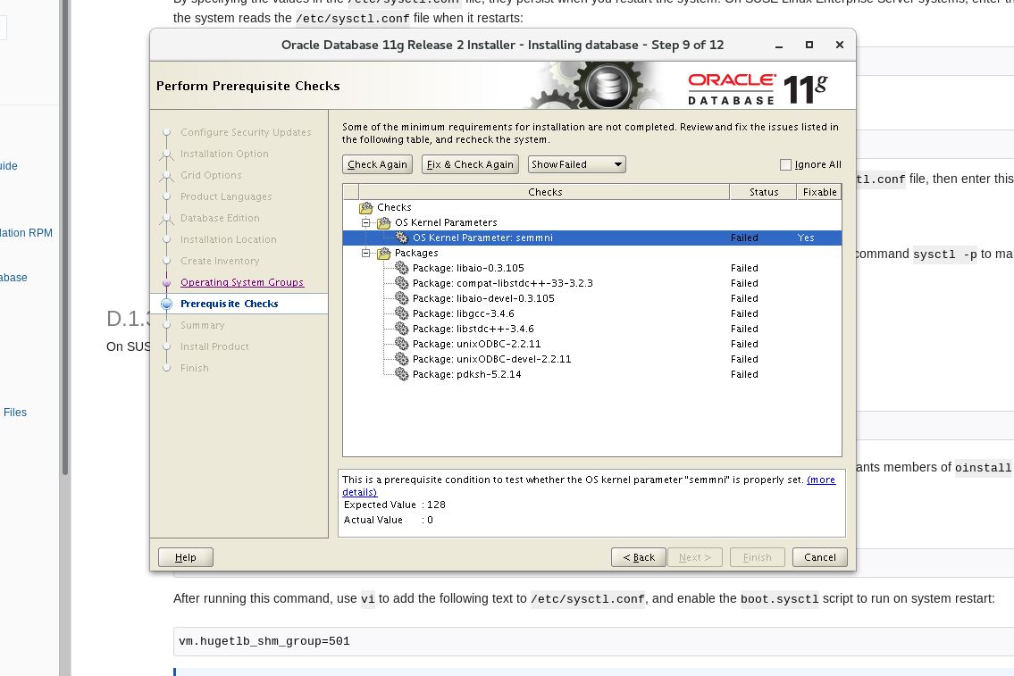 Kernelparameter für Oracle 11g unter Linux