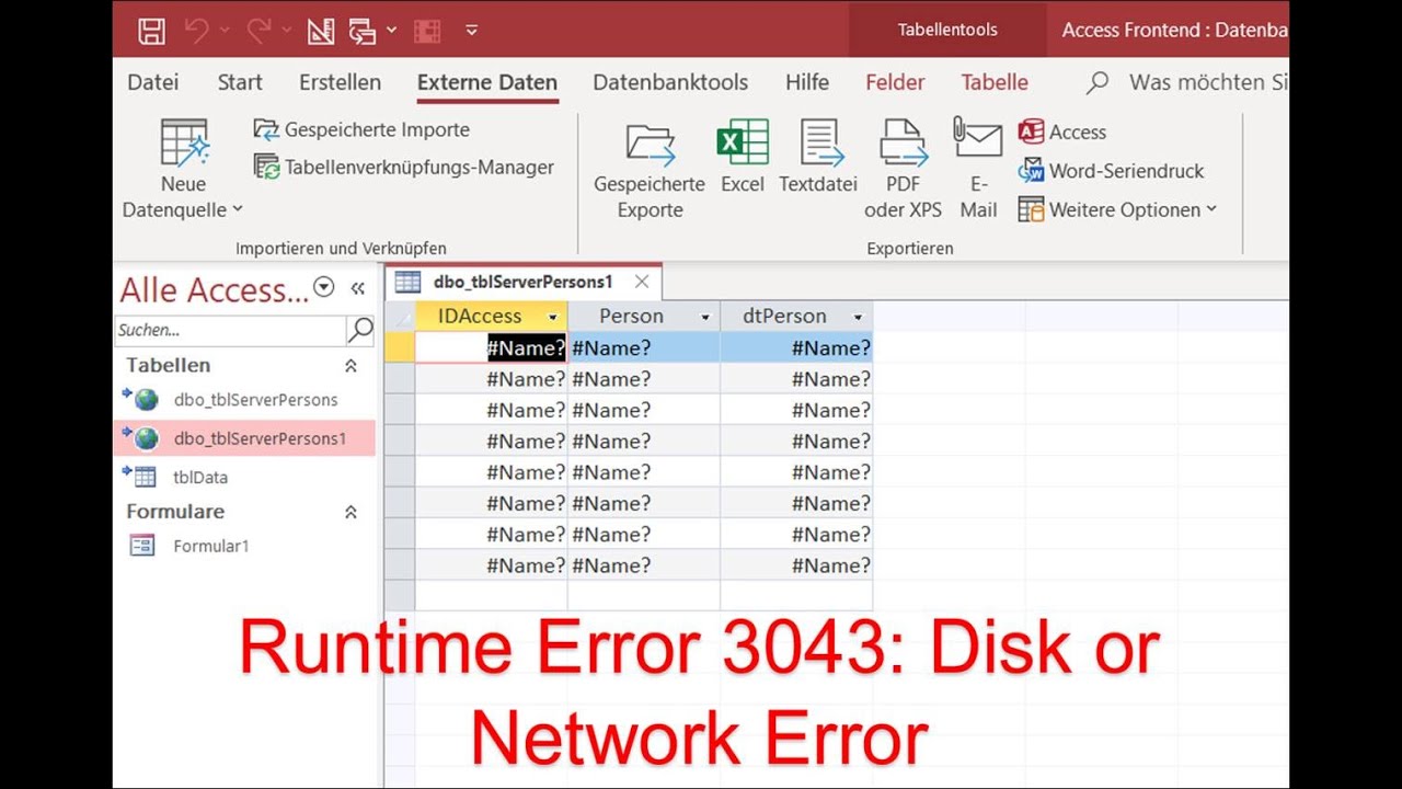microsoft access 2000 disk potentiellement erreur réseau