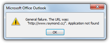microsoft outlook 2010 general a failure application not found