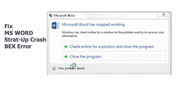microsoft word has stopped working bex