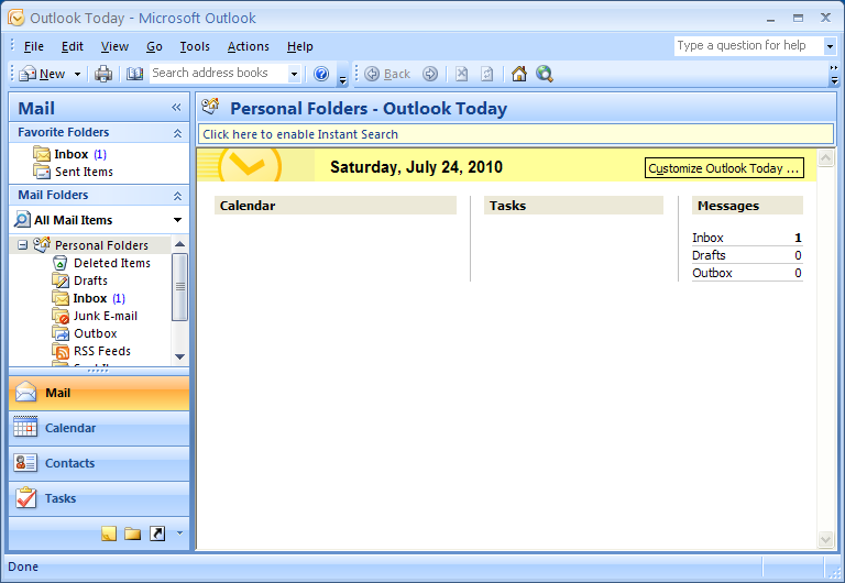 saknade genvägar i Microsoft Outlook 2007