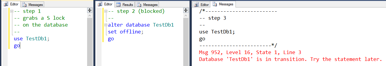 ms sql error database is in transition
